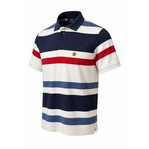 Fahrenheit‎ Rugby Shirt Mens Large Polo Short Sleeve Navy White Red Striped